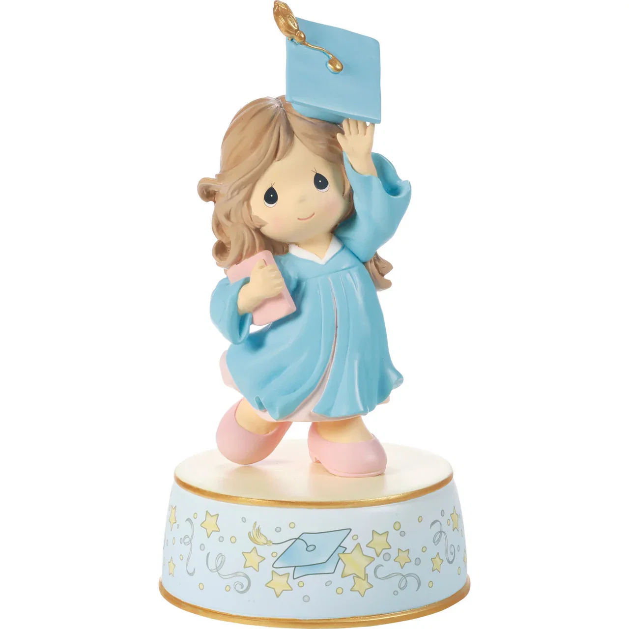 Image of From Cap And Gown To New Horizons Brunette Girl/Blue Gown Graduation Musical