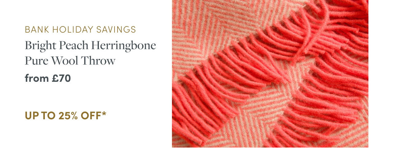 Bright Peach Herringbone Pure Wool Throw