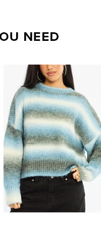 Blue Stripe Stripe Knit Jumper Oversized Crew Neck