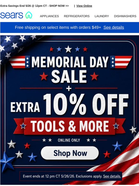 Memorial Day vibes are here! 🎉 Save an extra 10% on tools & more before it's too late! 🏡✨