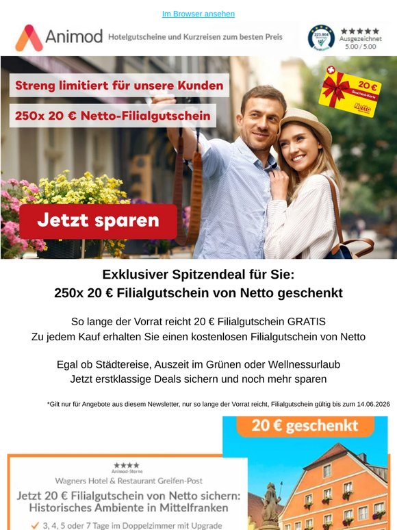 Eilmeldung: 250x 20 € Filialgutschein von Netto geschenkt