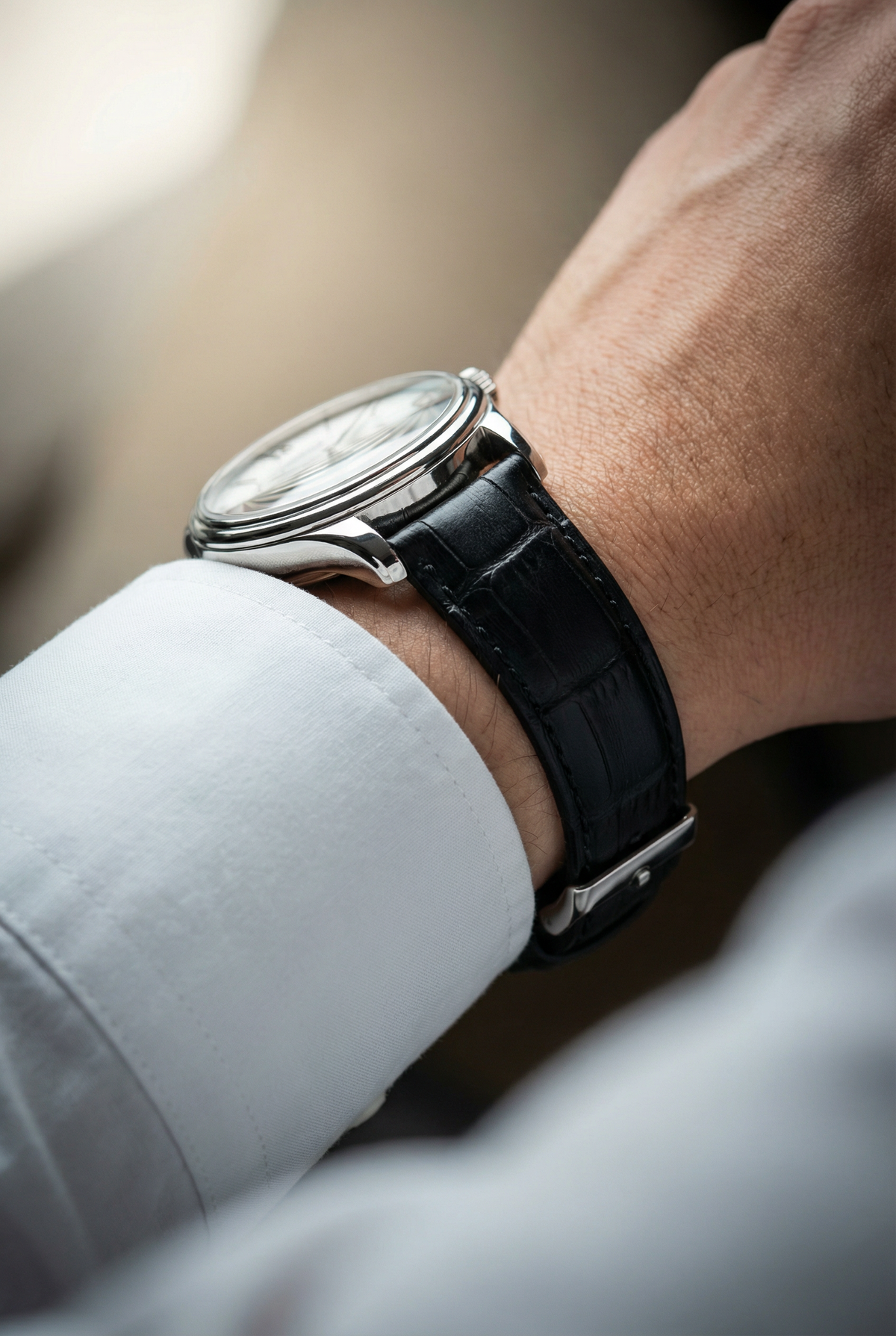 Black   Alligator   Grain   Leather   Watch   Band