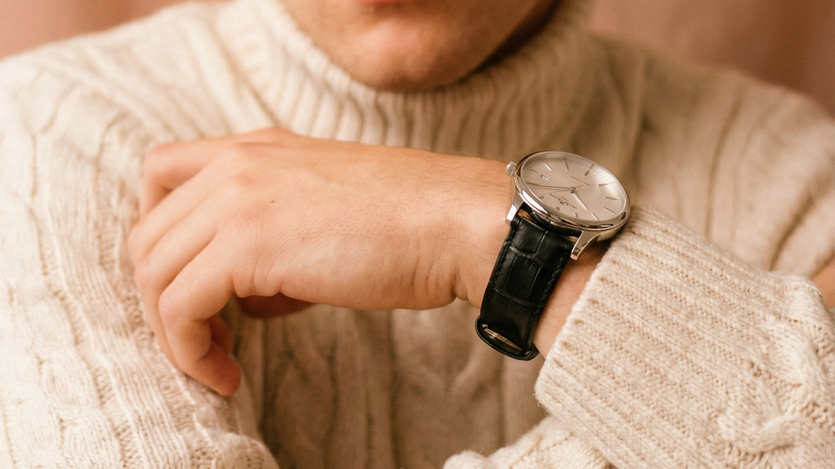 Black   Alligator   Grain   Leather   Watch   Band