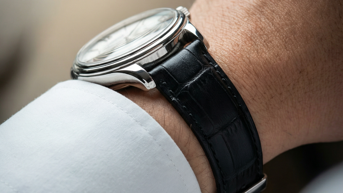 Black Alligator Grain Leather Watch Band