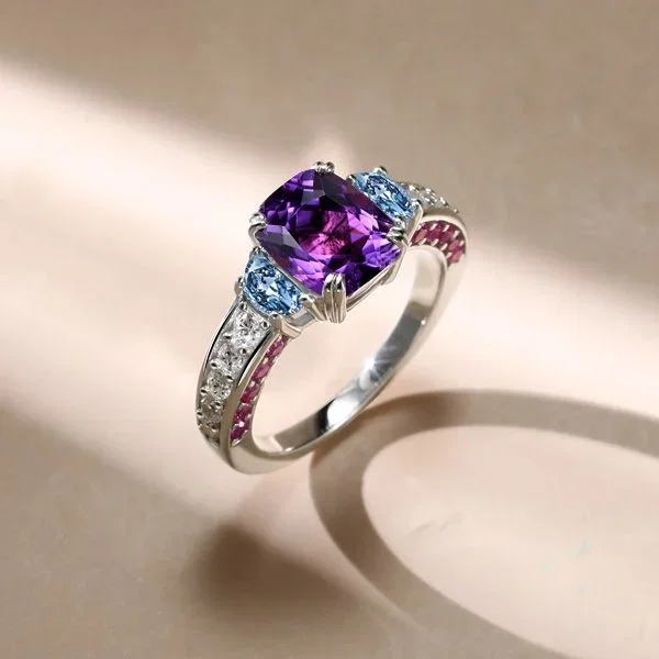 Italo Unique Amethyst Cushion Cut Engagement Rings