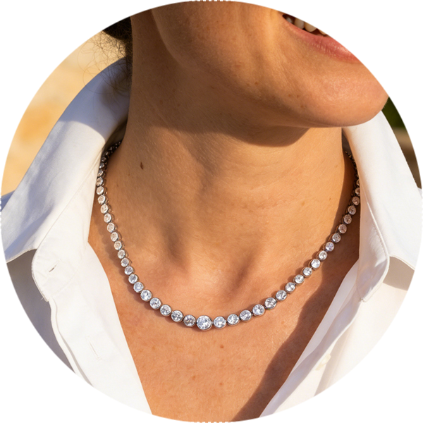 Classic Bezel Round Cut Tennis Necklace