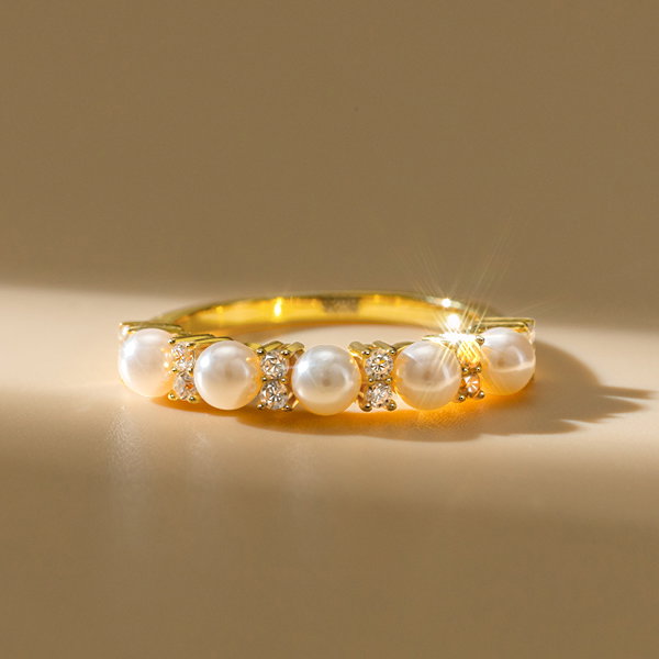 Italo Pearl Band Ring Pearl Five Stone Half Eternity Wedding Band
