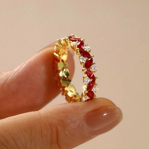 Italo Ruby Ring Marquise & Round Cut Wedding Band