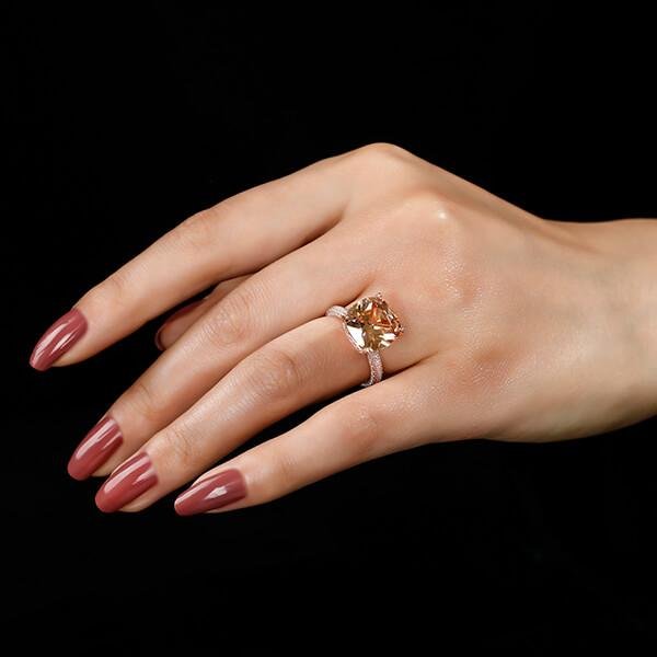 Rose Gold Double Hidden Halo Cushion Champagne Engagement Ring