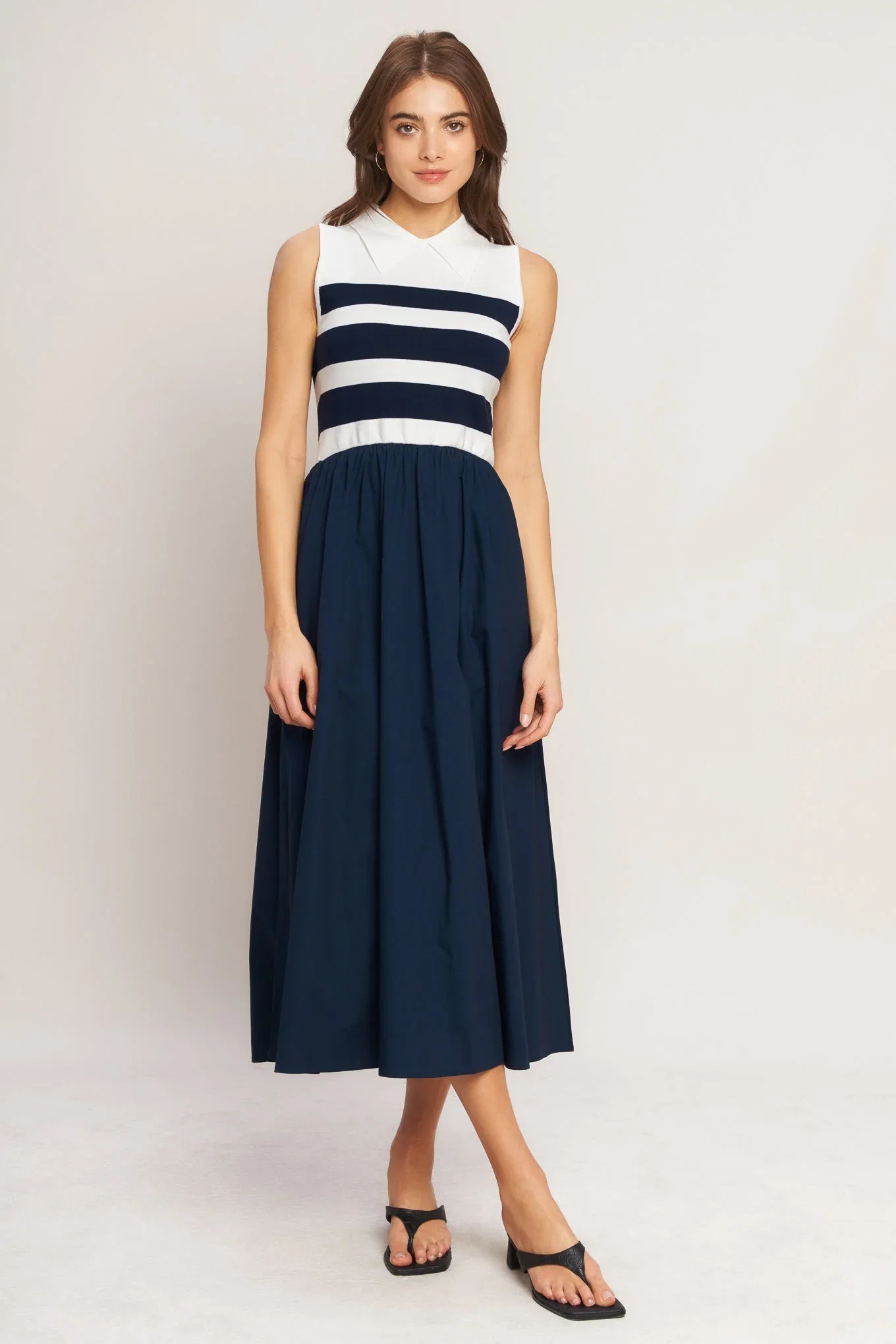 Image of Stripe Elegance Woven Midi Dress