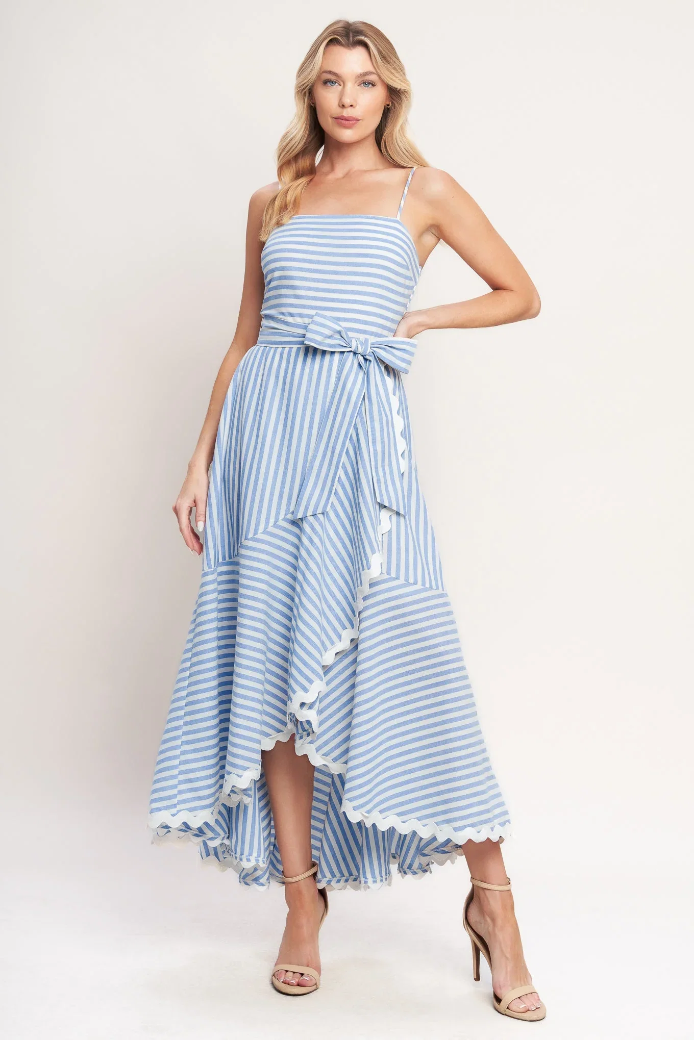 Image of Tied To You Striped Woven Midi Dress