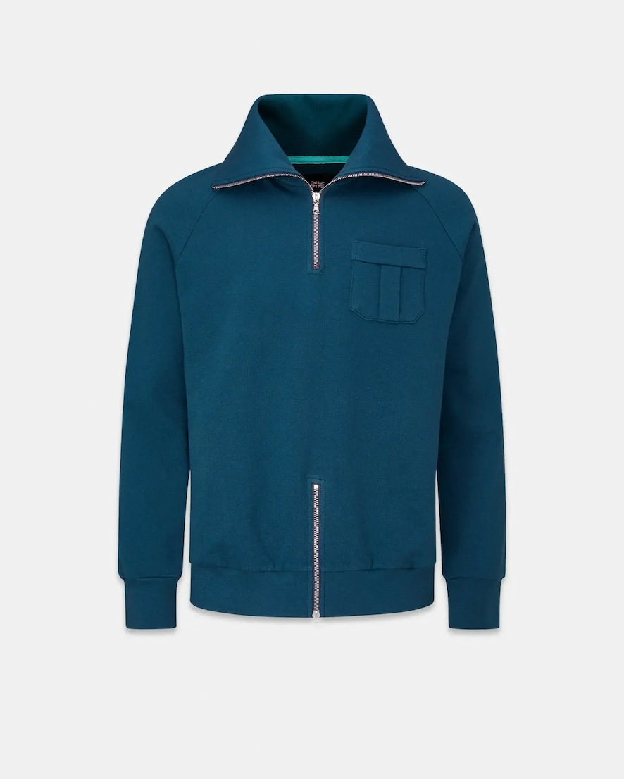 Teal Military Zip Sweatshirt