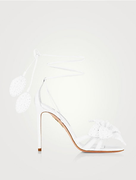 Calypso Leather And Raffia Ankle-Tie Sandals