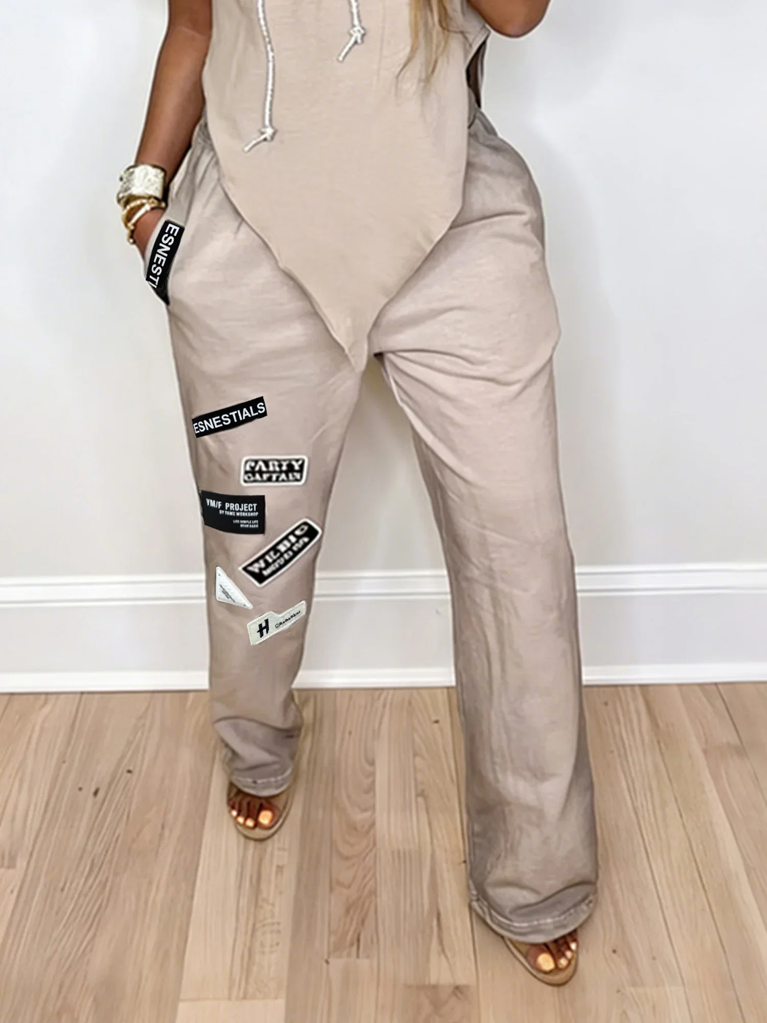 Image of Casual Letter Pattern Straight Pants