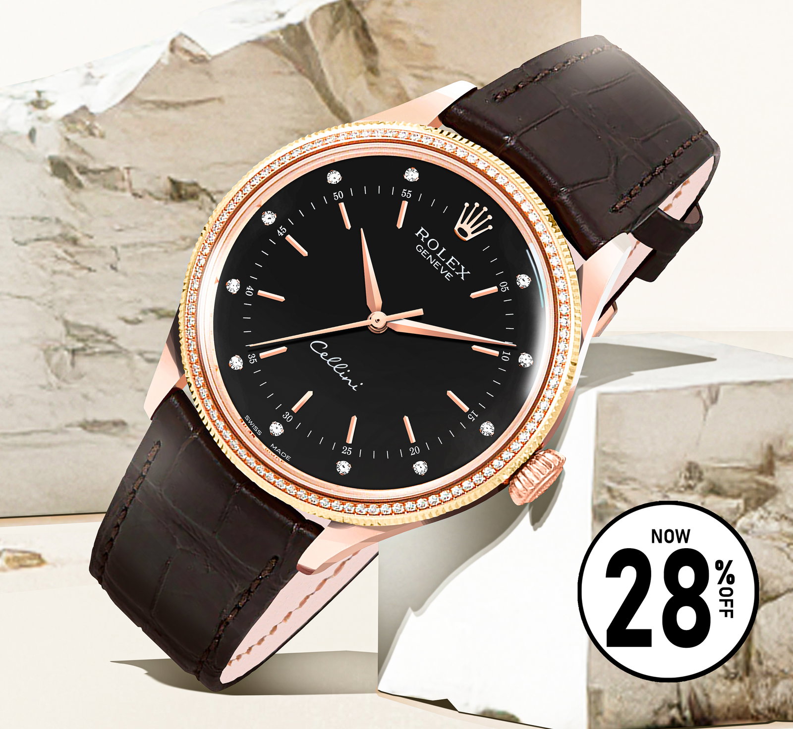 Cellini Time 18k Rose & Yellow Gold Diamonds Men's Watch 50605RBR-0013
