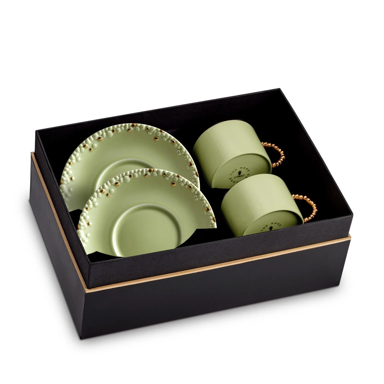 Image of Haas Mojave Tea Cup + Saucer (Set of 2) - Matcha + Gold
