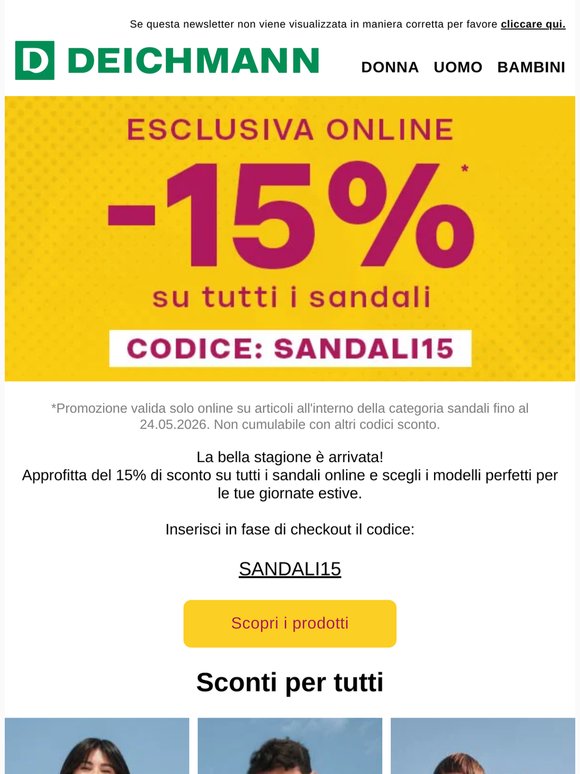 -15% su tutti i sandali - Solo online!