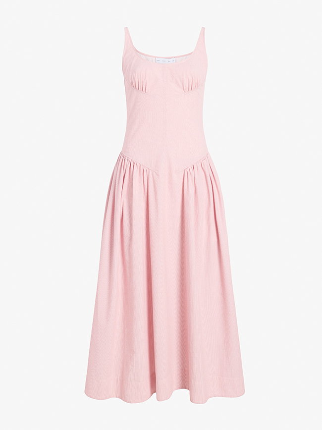 Solira Dress in Seersucker in Rust/Off White