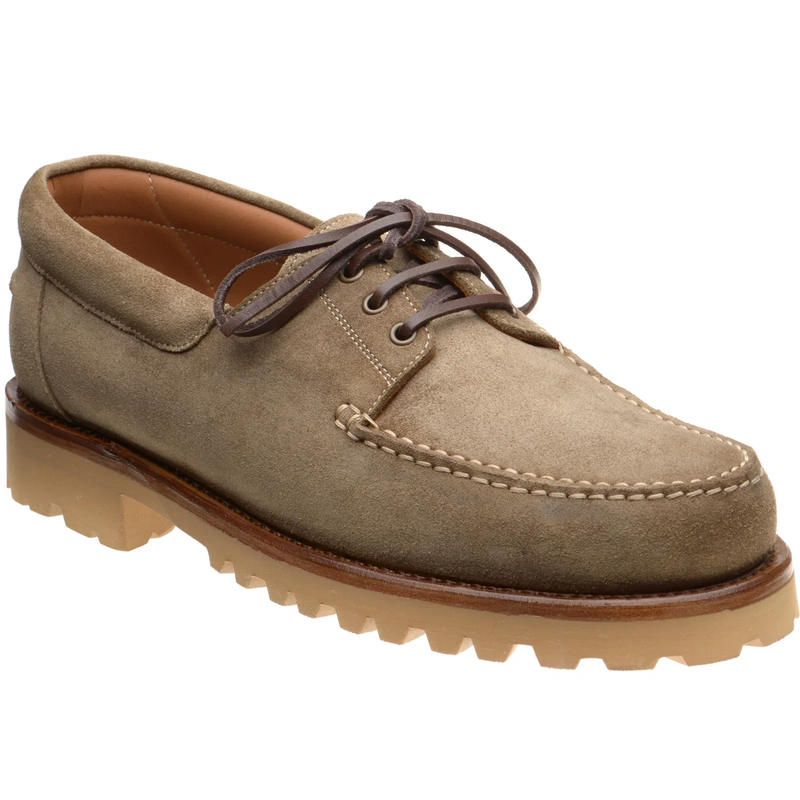 Image of Herring Vilamoura mens rubber-soled deck shoes in taupe suede