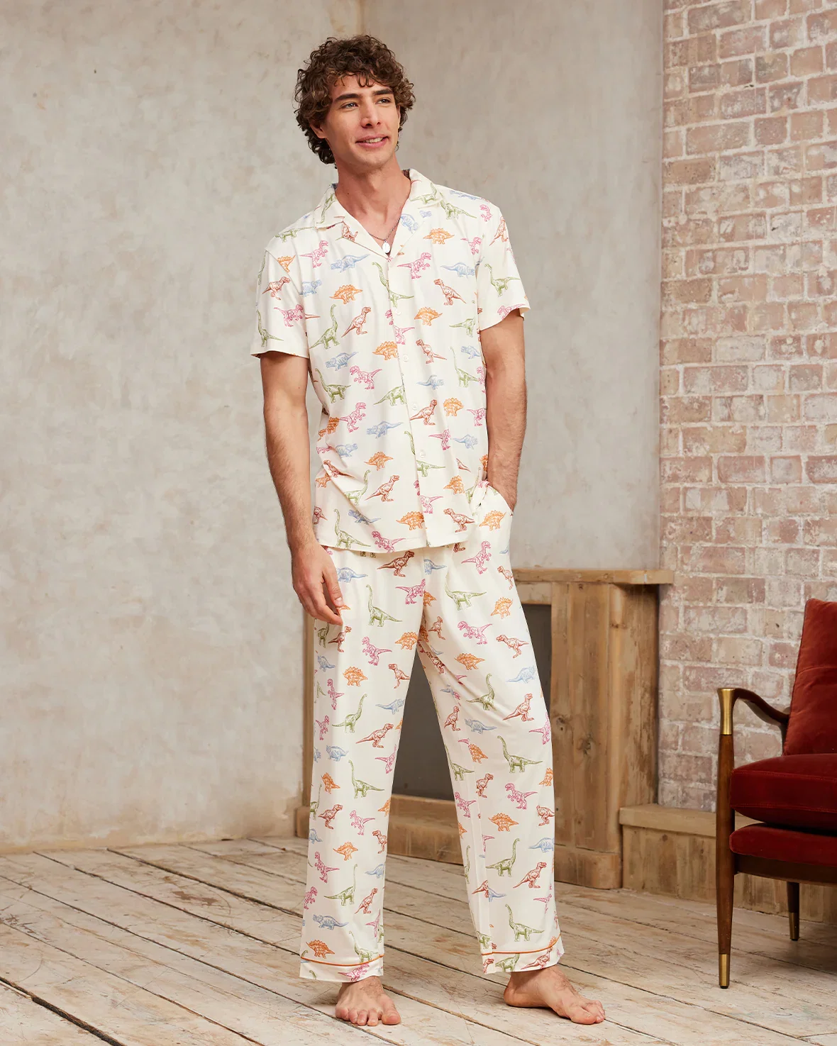 Image of Dinosaur Print Long Pyjama Set