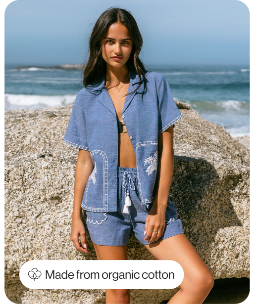 Chambray Embroidered Short Sleeve Shirt