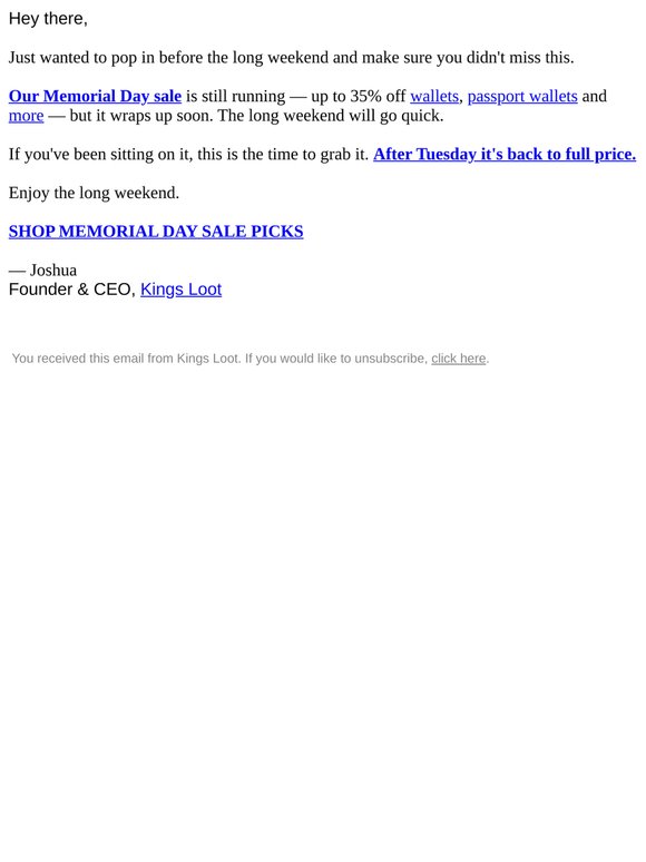 Heads up — sale ends Tuesday