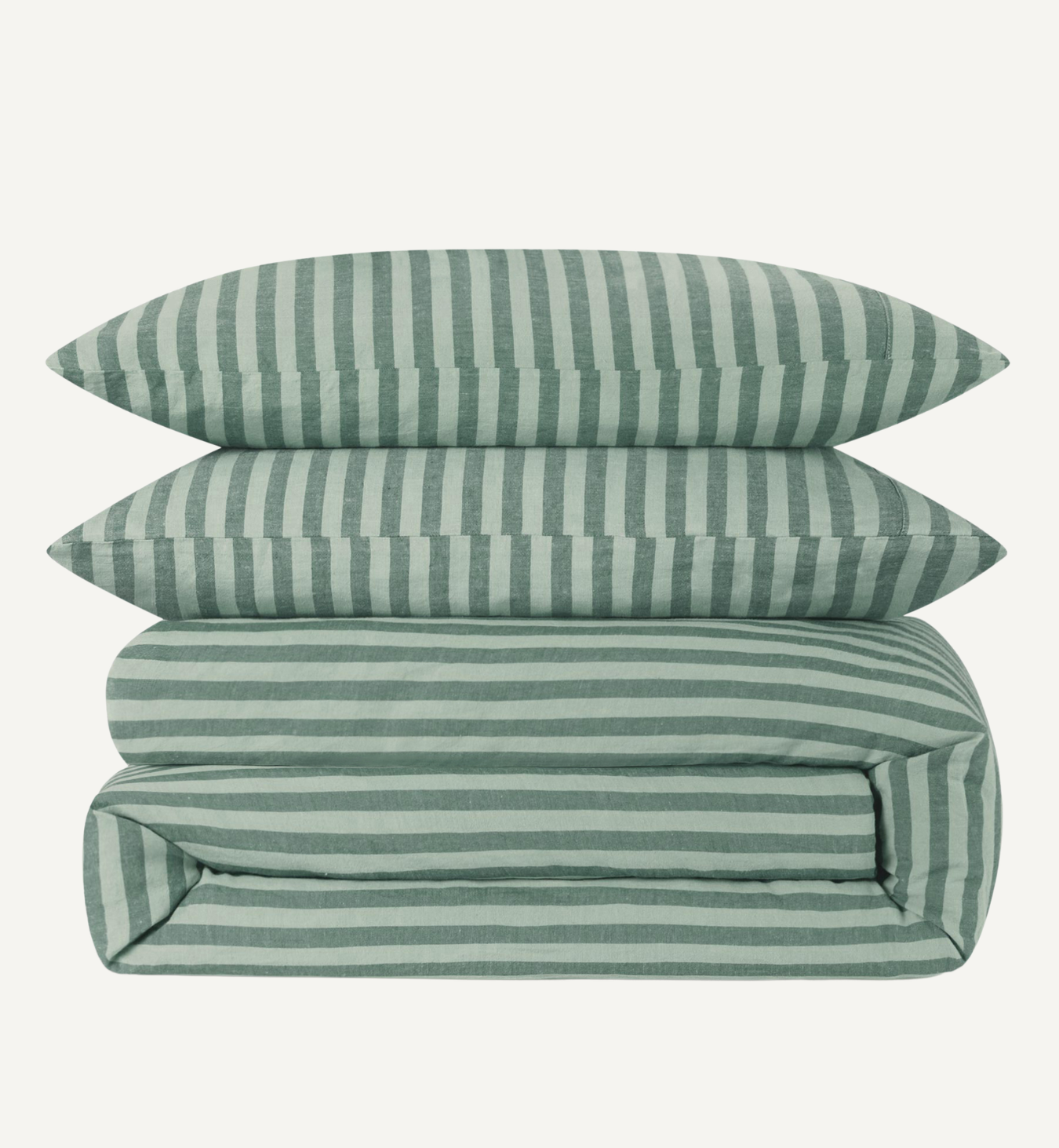 Pine Green Pembroke Stripe 100% Linen Duvet Cover