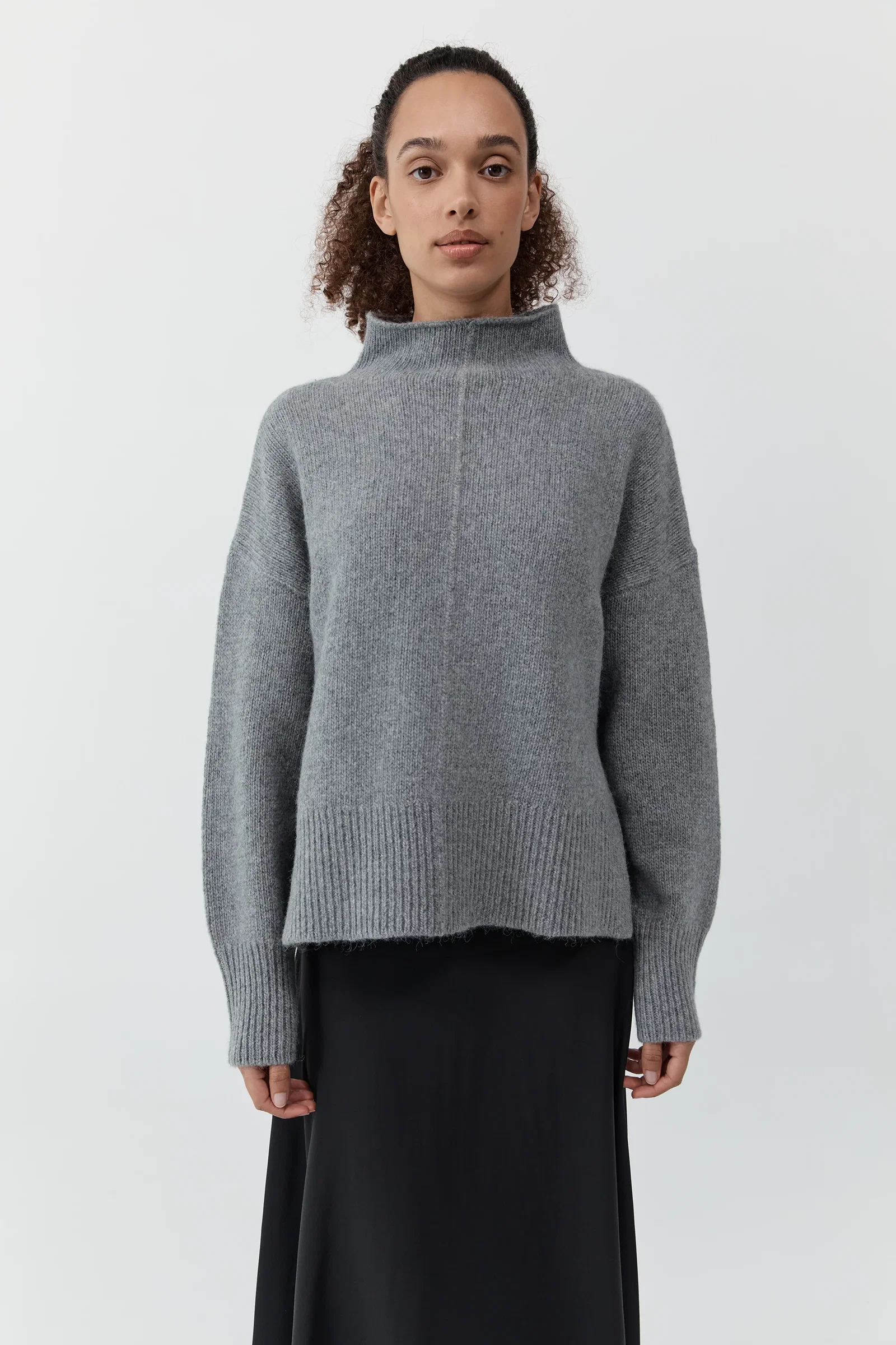 Image of Wool Blend Mock Neck Sweater - Concrete
