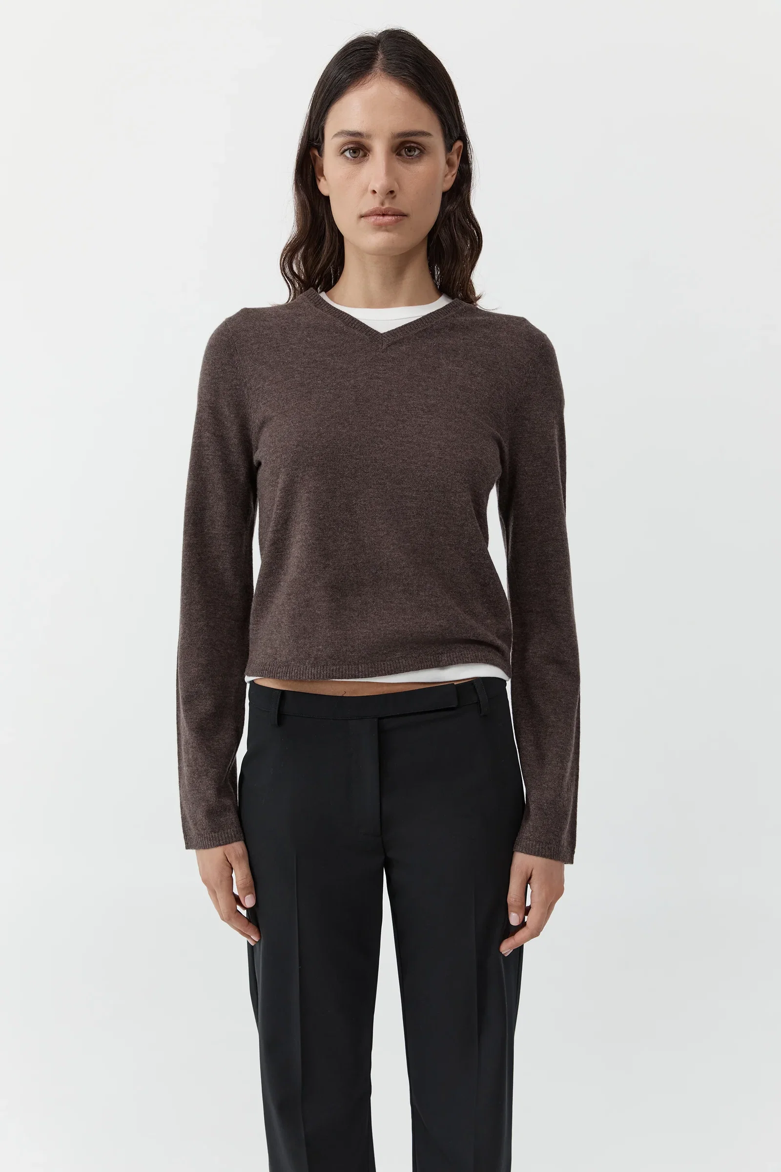 Image of Fine Merino V Neck Sweater - Mulch