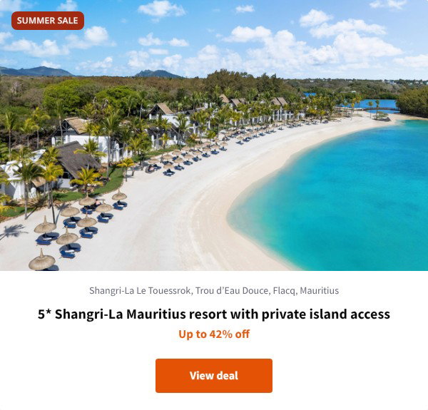 5* Shangri-La Mauritius resort with private island access
