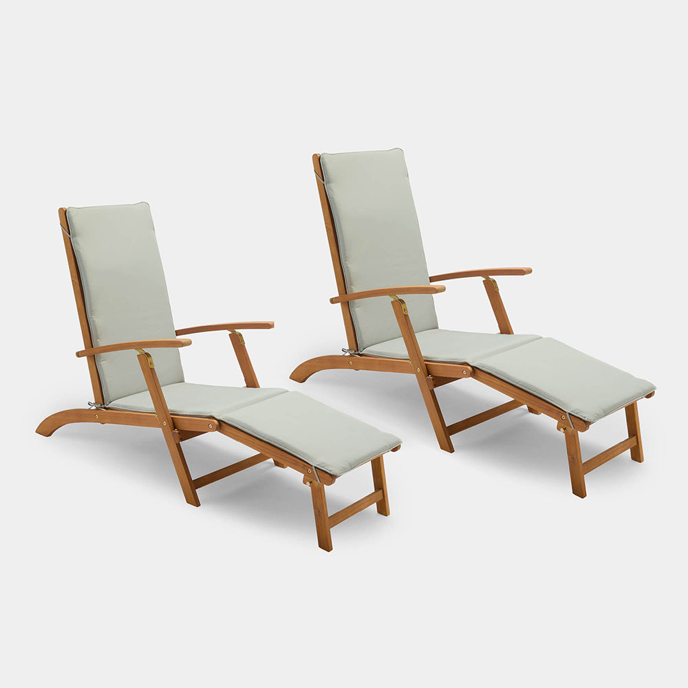 Image of Hudson Set of 2 Grey Sun Lounger Chairs with Cushion 
