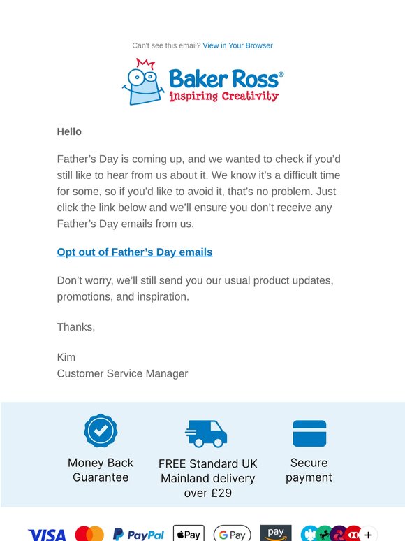 Would you like to opt out of Father’s Day emails?