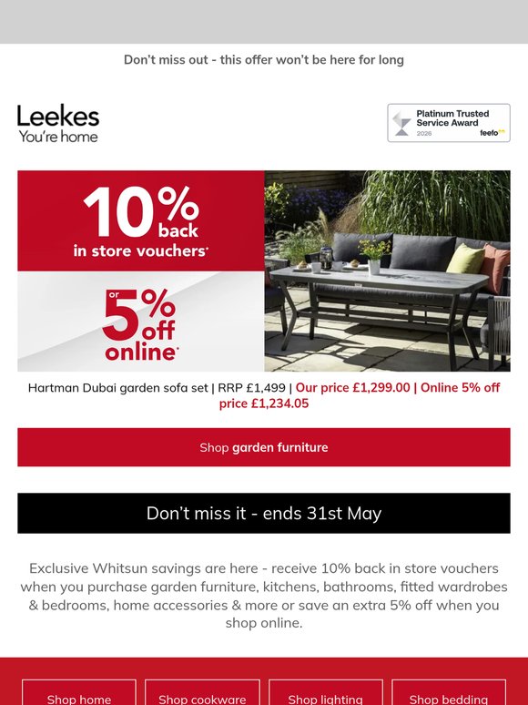 Earn 10% back in store vouchers or save 5% off online*