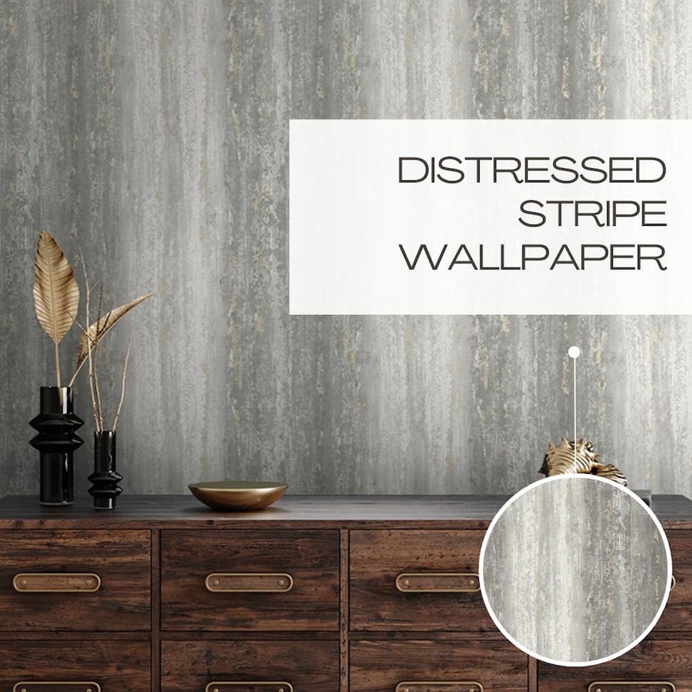 Distressed Stripe Wallpaper Charcoal Holden 66240