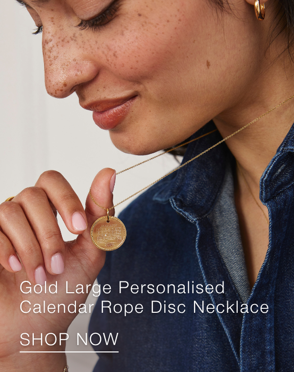 Gold Large Personalised Calendar Rope Disc Necklace