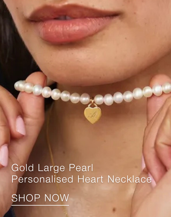 Gold Large Pearl Personalised Heart Necklace