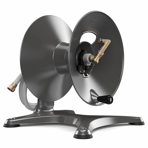 ELEY free-standing garden hose reel, no hose, set against a white background