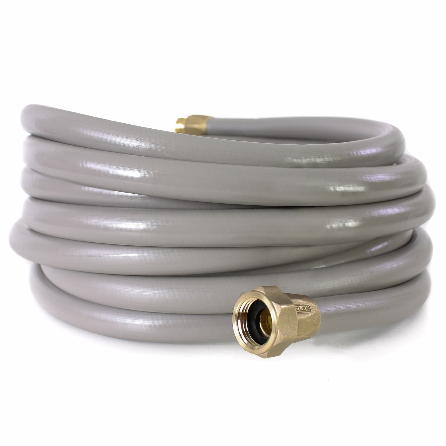 ELEY 100 ft hose garden hose made of polyurethane material and drinking water safe, set against a white background