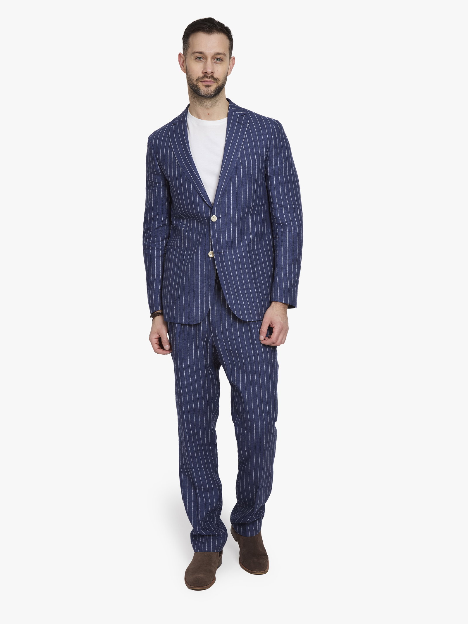 Navy Striped Trousers