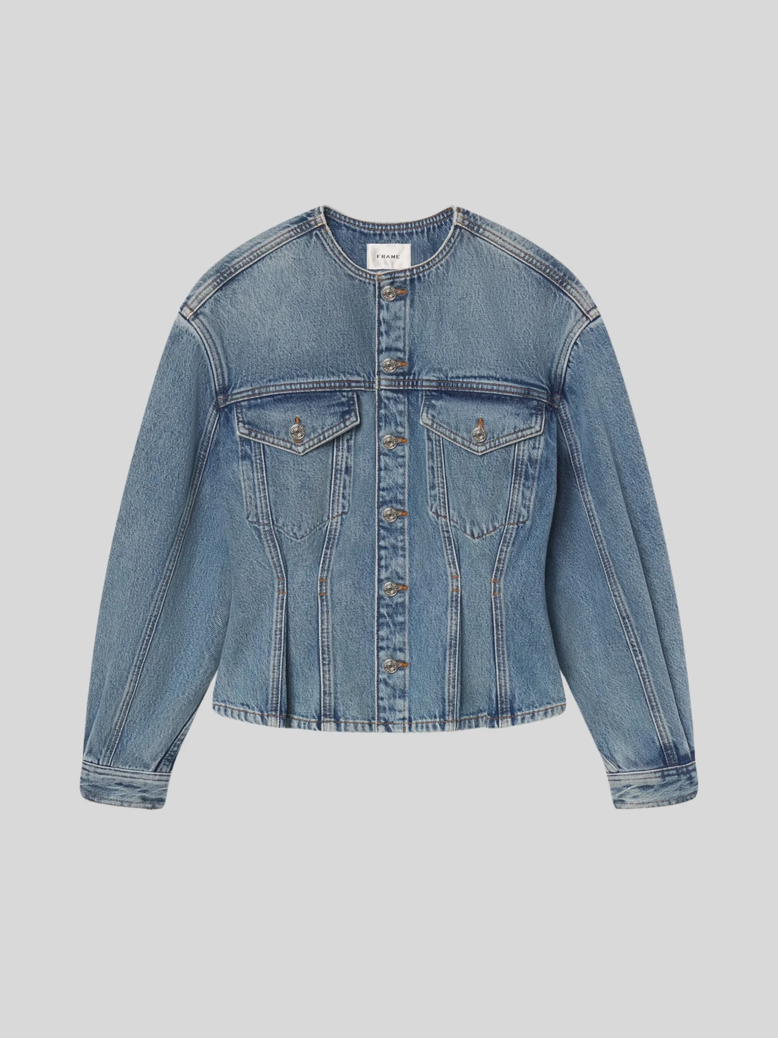 Image of Nipped Collarless Denim Jacket