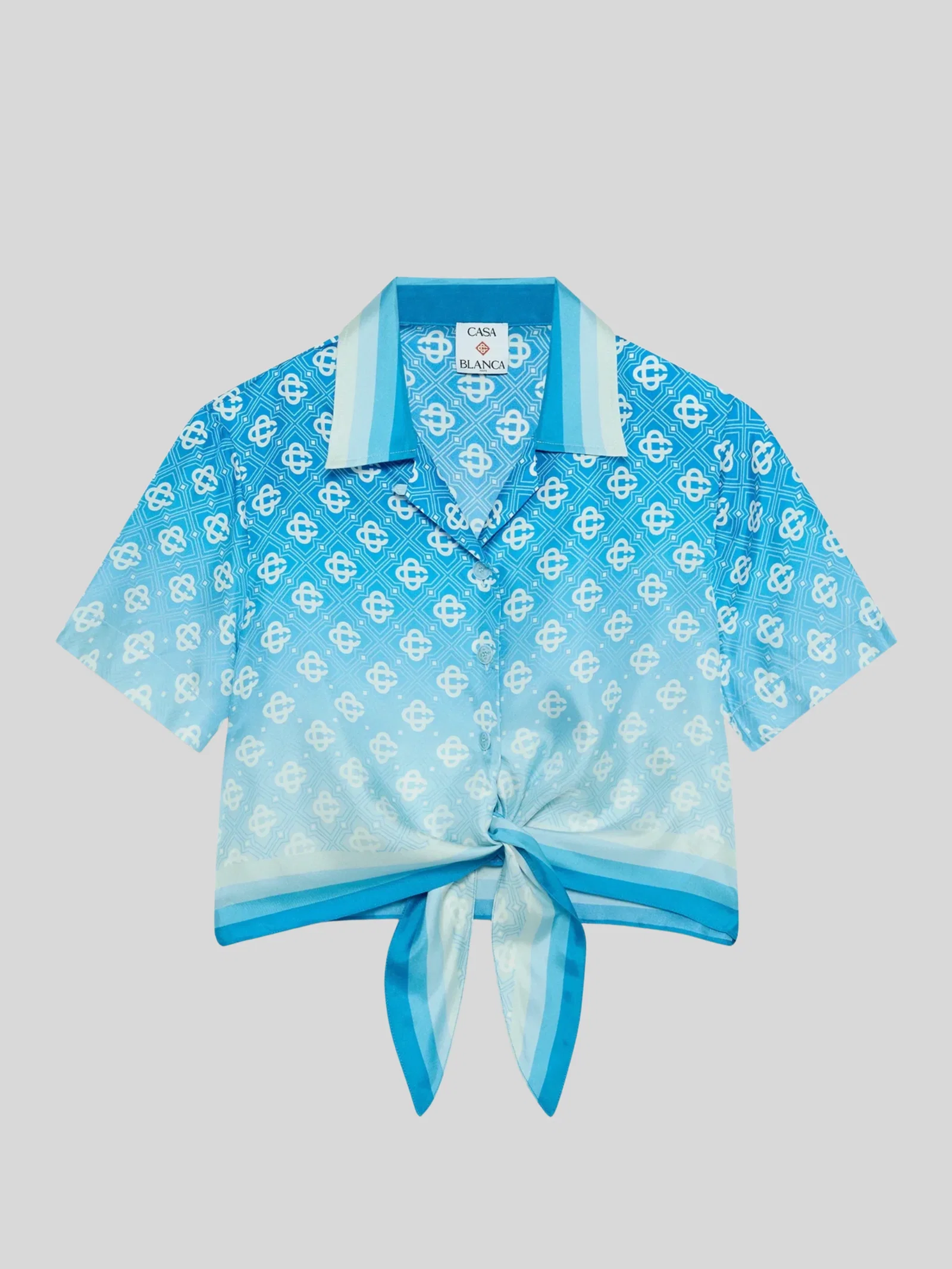 Image of Crop Knotted Shirt in Gradient Diamond Monogram