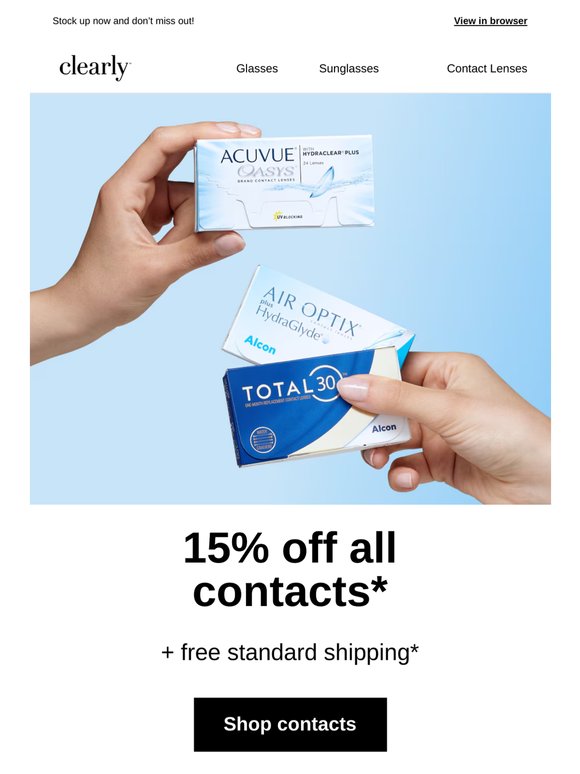 Last days for 15% off all contacts!