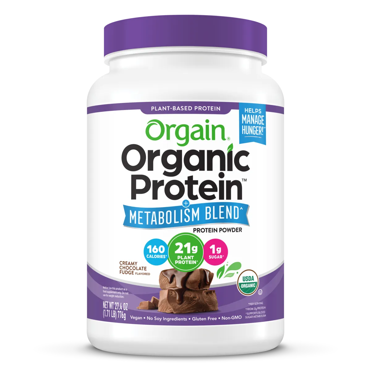 Image of Organic Protein Powder + Metabolism Blend Creamy Chocolate Fudge