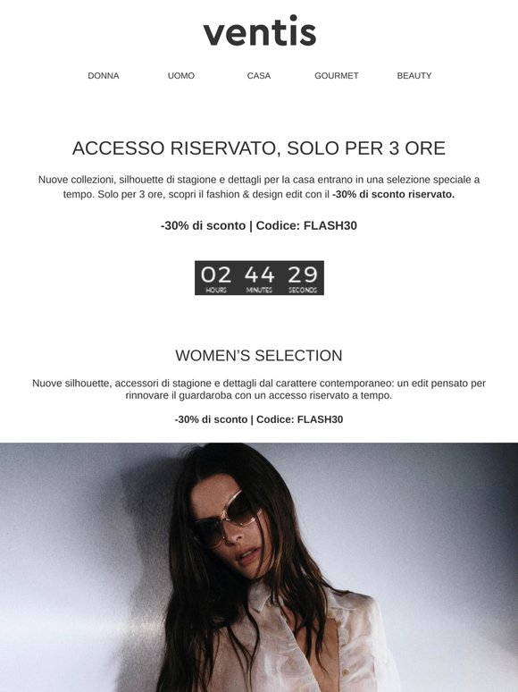3 ore, -30% su Fashion & Design