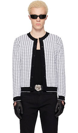 White & Black Check Boucle Cardigan - Ernest W. Baker