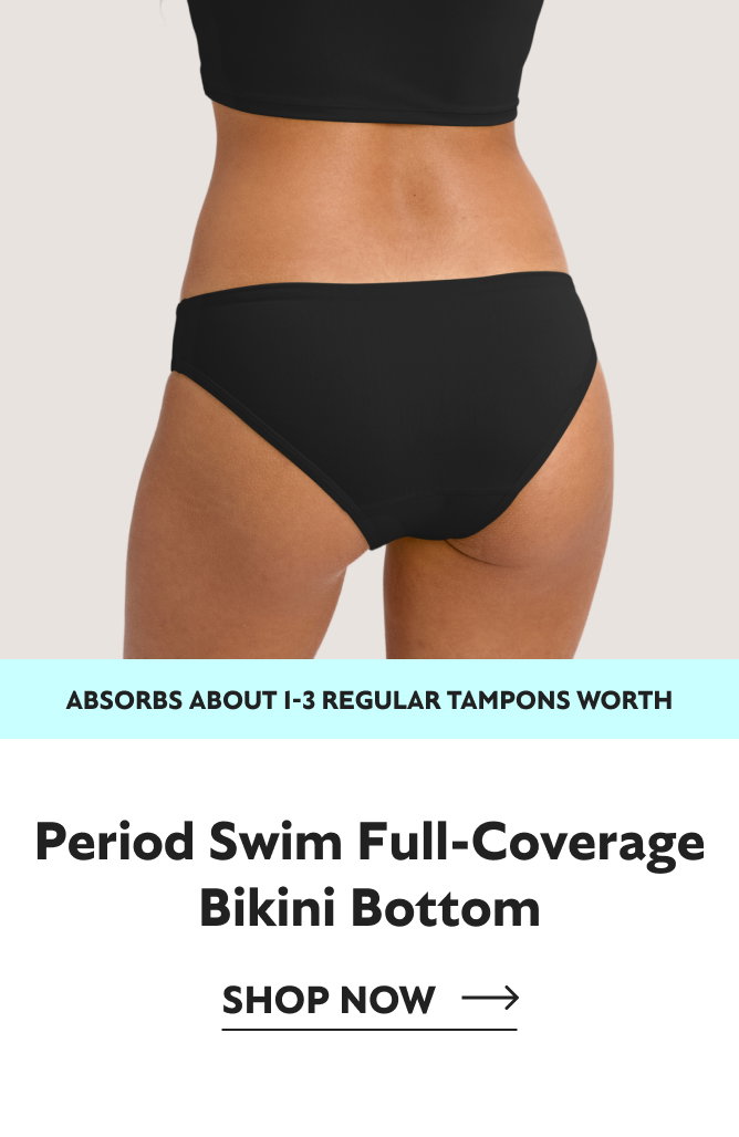 Period Swim Full Coverage Bikini Bottom Shop Now Absorbs about 1-3 regular tampons worth