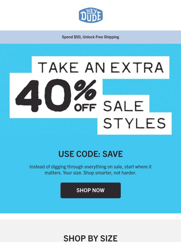 Your size, now 40% off.