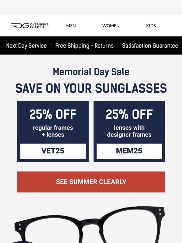 👓 25% off your outdoor lenses for summer. Memorial Day Sale
