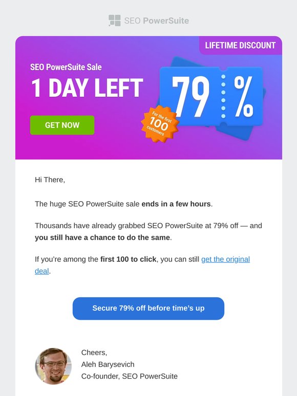 Last chance: 79% lifetime discount for the fastest 100