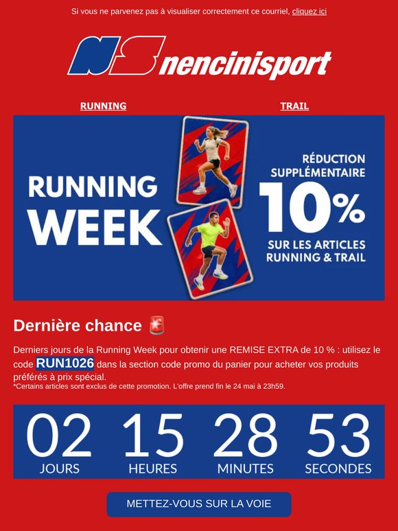 Derniers jours pour EXTRA 10% - Running Week 🏃🏻‍♂️
